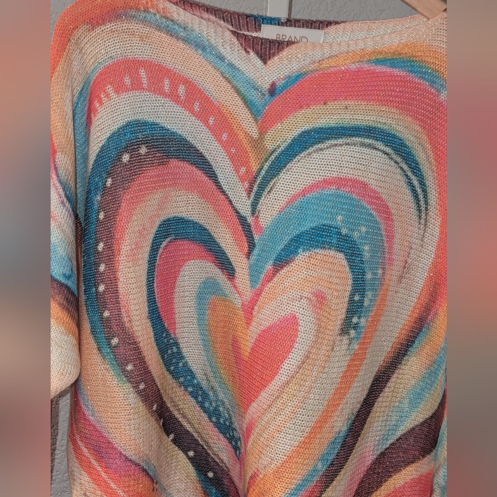 BRAND BAZAR Italian Knit Top – Heart Print Boho - Picture 3 of 11